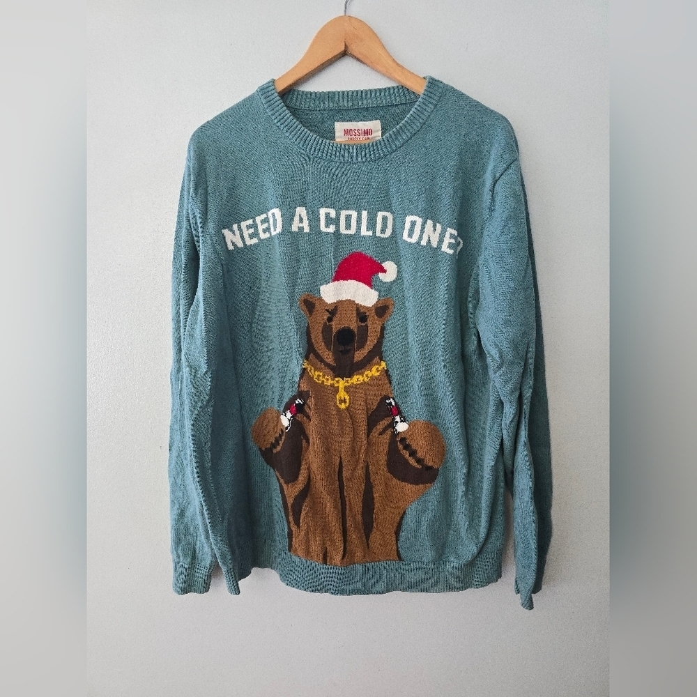 Need A Cold One? Mens Christmas Ugly Sweater Party Beer Santa Bear Sz XL Mossimo